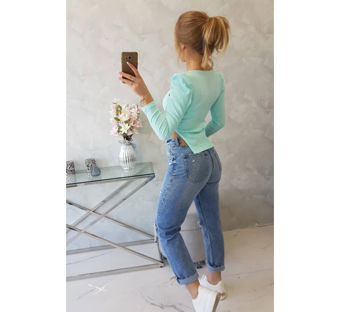 Halenka s buffovými rukávy mátová