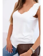 Dámská viskózová halenka s volánem ve výstřihu ecru