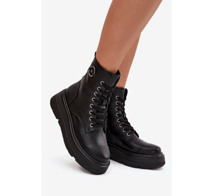 Dámské workery s podšívkou na platformě s ozdobným detailem  Černé model 21708513 - VINCEZA