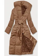 Tmavě béžový dámský zimní kabát s páskem model 21246821 - LHD Tmavě béžový dámský zimní kabát s páskem model 21246821 - LHD