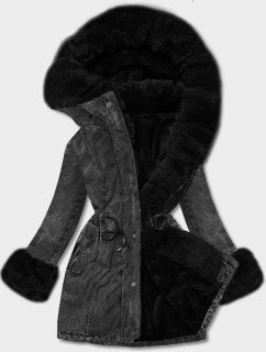 Černá dámská džínová bunda s kožešinovou podšívkou (R8068-101)