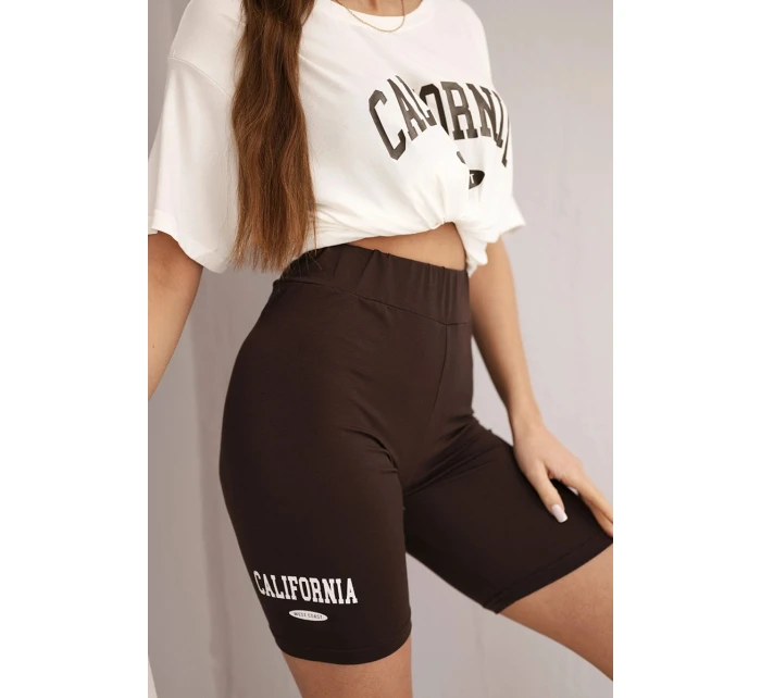 Dámská bavlněná souprava s tričkem a legínami s lampasem béžová