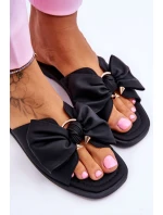 Dámské kožené pantofle s mašlí černé model 21616468 - EVENTO