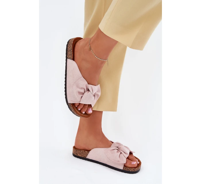 Dámské sandály na korkové podrážce s mašlí světle růžové model 21701490 - Boto