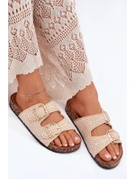 Háčkované dámské pantofle se zlatými přezkami béžové Fenira Háčkované dámské pantofle se zlatými přezkami béžové Fenira