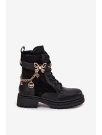 Dámské Pracovní Boty Zateplené Se Zlatým Řetězem A Přívěsky Černé Vessara
