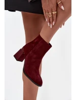 Dámské kotníkové boty z přírodní semišové kůže na podpatku vyhřívané model 21713790 bordó - D&A