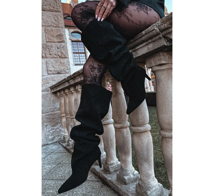 Dámské kozačky na jehlovém podpatku nazouvací černé Mavilla