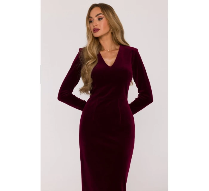 M889 Sametové šaty na tělo - bordó