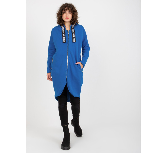 Dámská dlouhá mikina na zip s kapucí - modrá