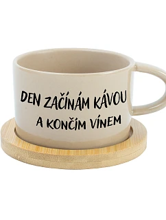 DEN ZAČÍNÁM KÁVOU A KONČÍM VÍNEM - krémový hrníček makronka 200 ml
