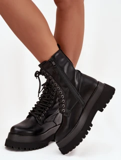 Dámské pracovní kotníky s podšívkou na masivní platformě černé Felisse