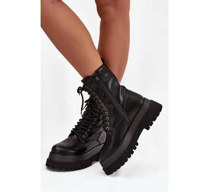 Dámské pracovní s podšívkou na masivní platformě černé model 21744562 - Boto