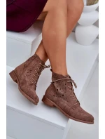 Dámské šněrovací kotníkové botky s perforovaným vzorem – hnědé S.Barski Dámské šněrovací kotníkové botky s perforovaným vzorem – hnědé S.Barski