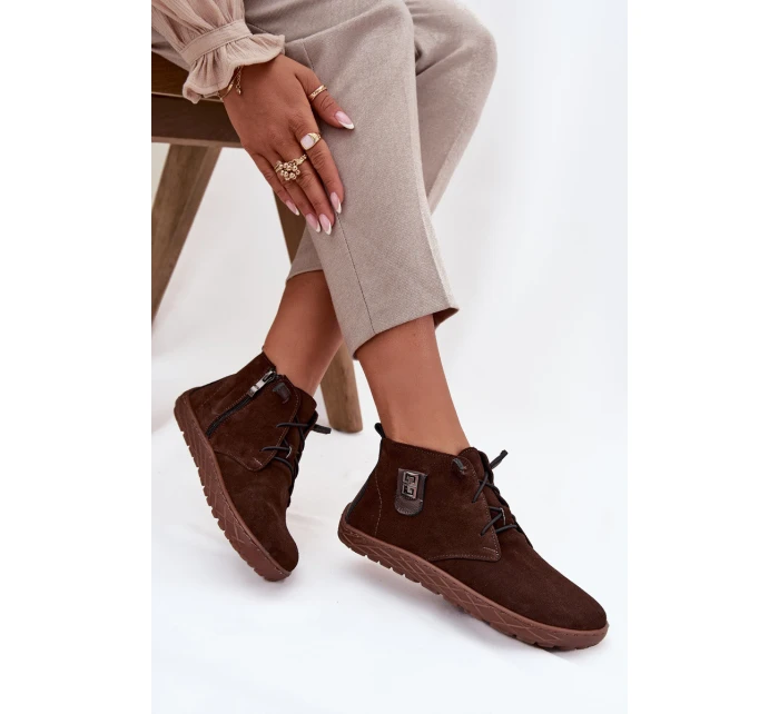 Dámské semišové barefoot polobotky s ozdobným detailem Zazoo – čokoládové