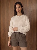 Dámský oversize svetr s copánkovým vzorem, světle béžový, FashionStreet MY2590