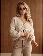 Sweter damski oversize z beżowy model 22546912 - FashionStreet Sweter damski oversize z beżowy model 22546912 - FashionStreet