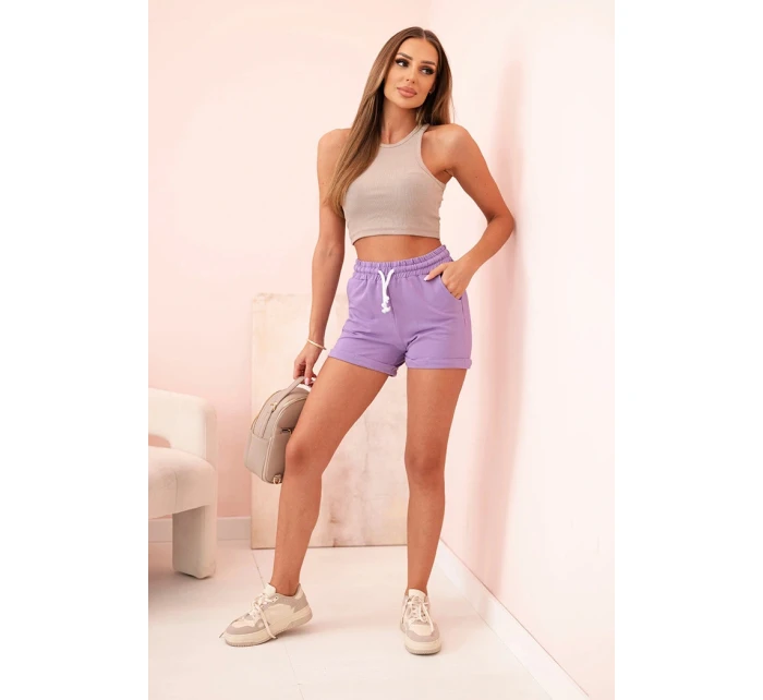 Dámské bavlněné šortky s gumou a zavazováním v pase fialové