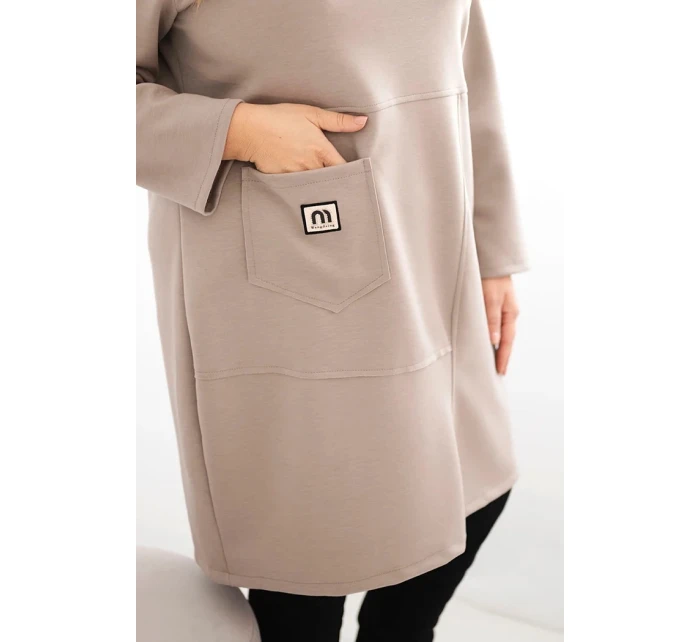 Dámské šaty Plus Size model 21486220 s kapsou a rukávem 3/4 fango - K-Fashion