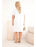 Dámské bavlněné šaty Plus Size s broží a výstřihem bílá Dámské bavlněné šaty Plus Size s broží a výstřihem bílá