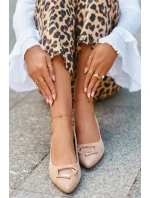 Lodičky S Nízkým Podpatkem S Ozdobou Z Eko Semiš S.Barski KV27-034 Bežové