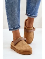 Dámské pantofle vyhřívané kožíškem na platformě Camel Azida