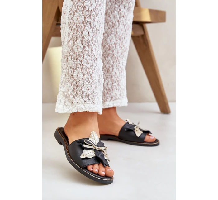 Pantofle S Dekorací Přírodní Kůže Zazoo model 21682375 Černé - Boto Pantofle S Dekorací Přírodní Kůže Zazoo model 21682375 Černé - Boto