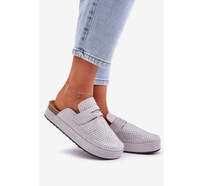 Dámské Pantofle Zdobené Kryštály Na Platformě Šedé Deorani Dámské Pantofle Zdobené Kryštály Na Platformě Šedé Deorani