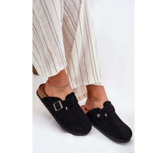 Semišové Dámské Pantofle S Přezkou Big Star RR274A384 Černé Semišové Dámské Pantofle S Přezkou Big Star RR274A384 Černé