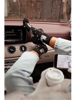 Dámské ponožky kočky a srdce černé