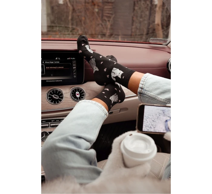 Dámské ponožky kočky a srdce černé