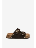 Dámské pantofle se zlatými sponami a knoflíky Černé model 21918999 - Boto