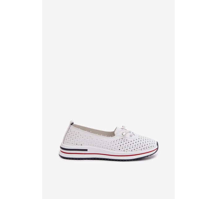 Kožené Ažurové Dámské Polobotky S.Barski LR61-7044 Bílé