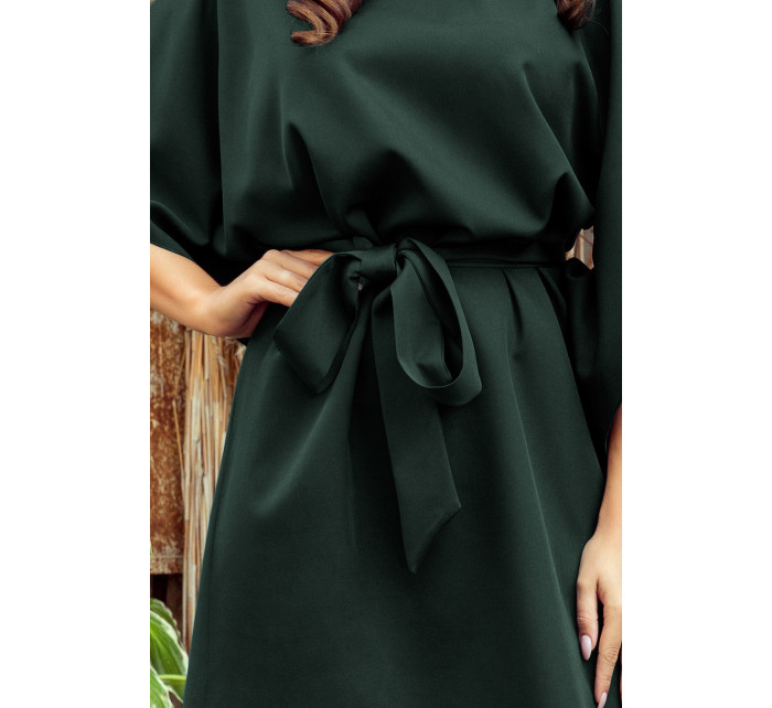 Dámské šaty s vázáním v pase Numoco SOFIA - tmavě zelené