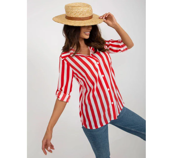 Dámská košile LK BZ model 21035365 Bílá s červenou - Lakerta Dámská košile LK BZ model 21035365 Bílá s červenou - Lakerta