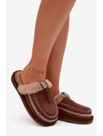 Dámské pantofle s kožešinou Hnědá model 21949103 - Inello