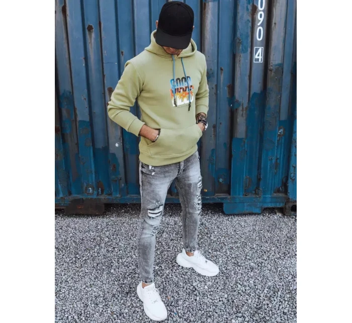 Pánská zateplená mikina s kapucí olivová FashionStreet BX5379