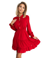 Červené dámské šaty s výstřihem a zlatými knoflíky model 17780083 - numoco