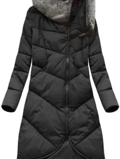 Černá dlouhá zimní bunda s kapucí model 21242956 - Libland