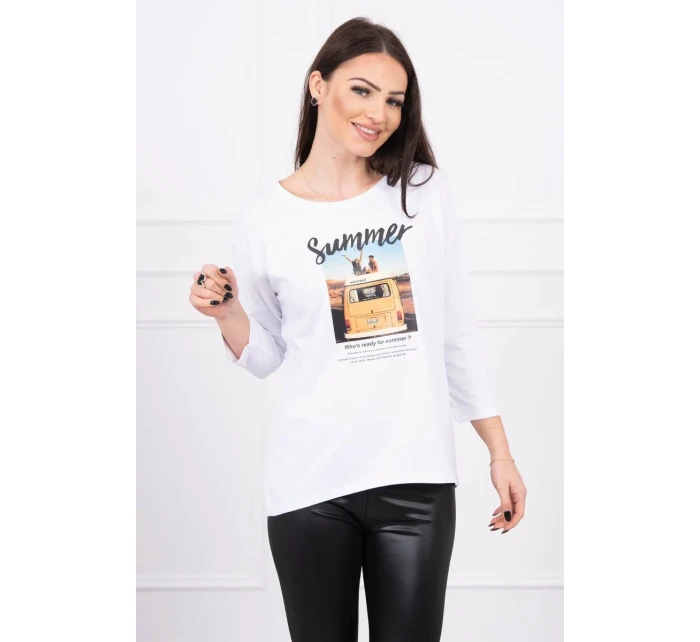 Halenka s potiskem Letní auto bílá Halenka s potiskem Letní auto bílá