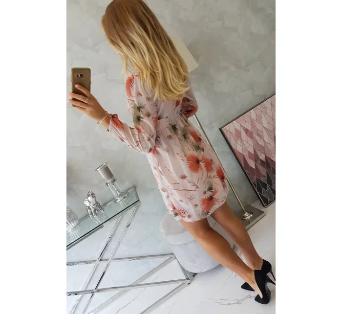 Vzdušné šaty s květinovým motivem pudrově růžové