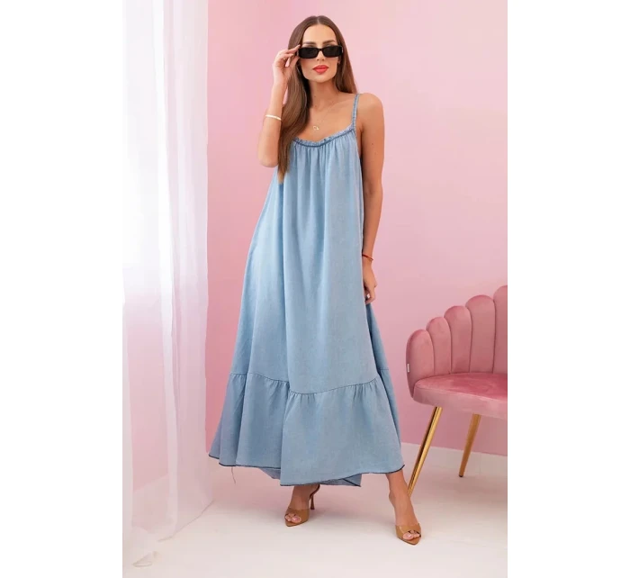 Dámské šaty na ramínka s volánem světlý denim