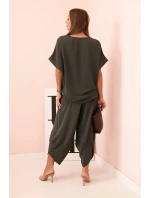 Komplet z viskózy halenka + kalhoty khaki Komplet z viskózy halenka + kalhoty khaki