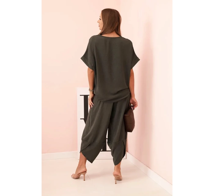 Komplet z viskózy halenka + kalhoty khaki Komplet z viskózy halenka + kalhoty khaki