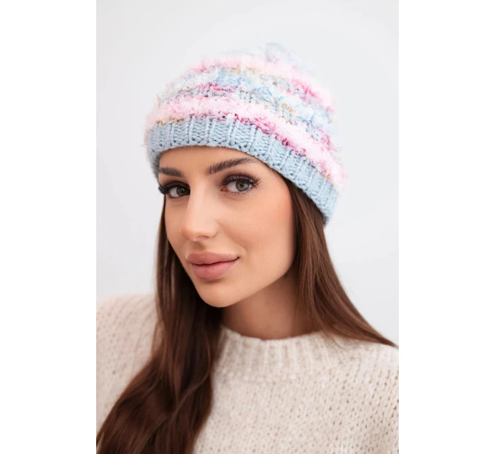 Dámská zimní čepice s barevným vláknem a elastickým stahováním K352 modrá