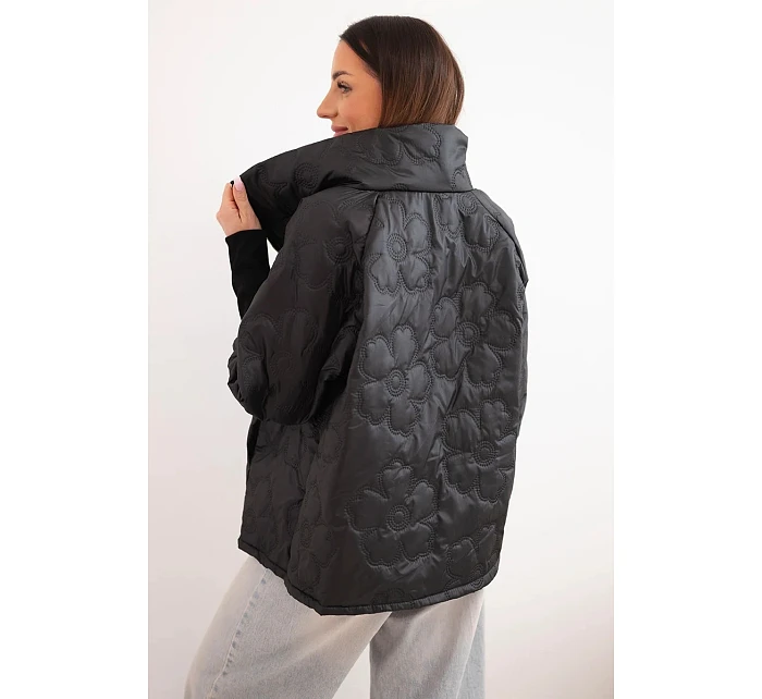 Dámská jarní prošívaná bunda s ozdobným model 22040152 vzorem a zipem černá - K-Fashion