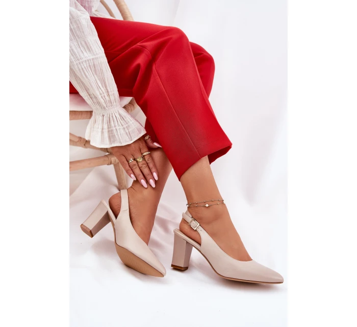 Pohodlné lodičky na podpatku model 21692903 Béžové - SERGIO LEONE