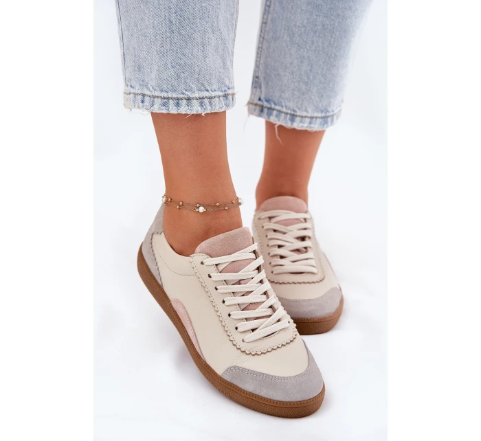 Dámské Kožené Tenisky Zazoo N1220 Béžové Dámské Kožené Tenisky Zazoo N1220 Béžové