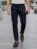 Pánské vypasované kalhoty chinos navy blue FashionStreet kalhoty UX4497