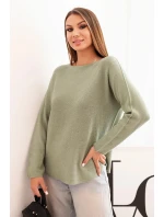 Svetr dámský z viskózy s dlouhým rukávem a kulatým výstřihem model 21270032 khaki - K-Fashion Svetr dámský z viskózy s dlouhým rukávem a kulatým výstřihem model 21270032 khaki - K-Fashion